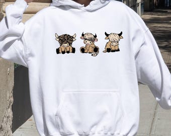 Highland Cow Hoodie, Cute Cowgirl Hoodie, Western Cow Lover Gift, Southern Style Hoodie