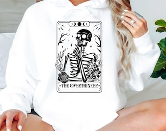 The overthinker tarot Hoodie, Overthinker Hoodie,Skeleton Hoodie,Skull tarot Hoodie,Tarot card Hoodie,Thinking skull tarot card tarot Hoodie