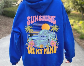 Sunshine on my Mind Hoodie, Retro Beach Hoodie, Sunset Hoodie, Retro Boho Hoodie, Aesthetic Gift for Women, Vacation Hoodie, Beach Vibes