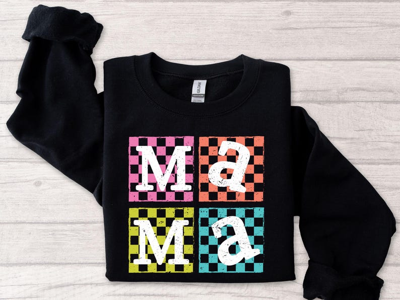 Retro Mama Sweatshirt, Checkered Mama Sweater, Retro Mom Sweatshirt ...
