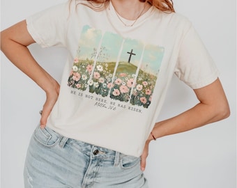 He Is Risen Shirt, Floral Cross Christian Easter Tee