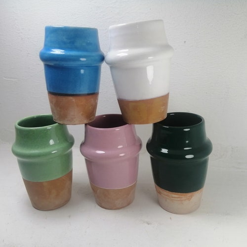 5 beautiful Handmade Ceramic Mug, Hand-painted in Morocco shops : Bleu,white,Pink,green,Dark green