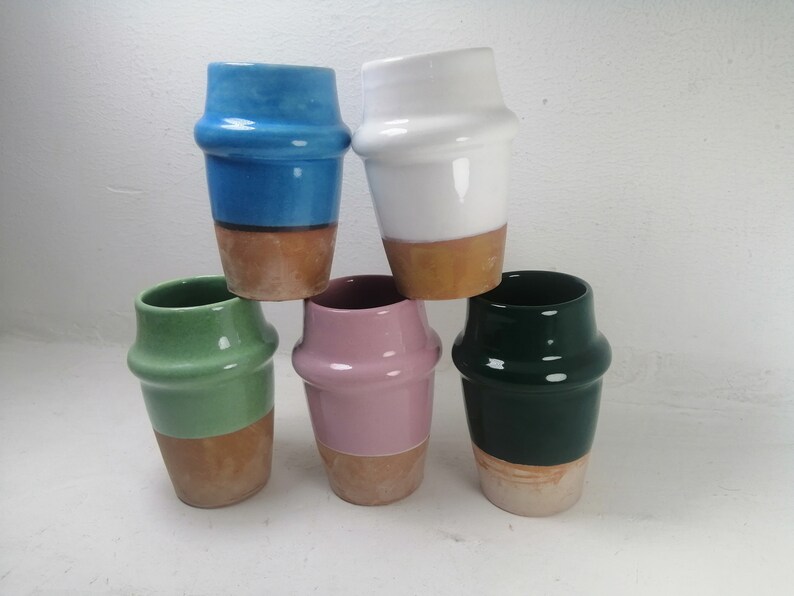 5 beautiful Handmade Ceramic Mug, Hand-painted in Morocco shops : Bleu,white,Pink,green,Dark green