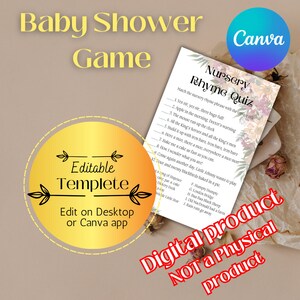 Baby Shower Game Nursery Rhyme Quiz Game | Baby Shower Games Printable | Boho | Safari | Editable Template | Instant Download