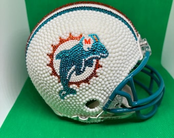 Custom made rhinestones Miami Dolphins mini football helmet