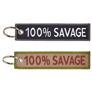 2-PK &quot;100% Savage&quot; Military Keychain Tag with Key Ring and Carabiner