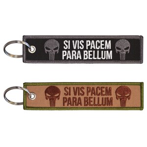 2-PK &quot;Si Vis Pacem, Para Bellum&quot; Military Keychain Tag with Key Ring and Carabiner