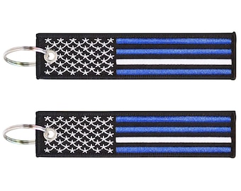2-PK Thin White Line American Flag Keychain with Key Ring and Carabiner - Emergency Medical Services/Paramedic