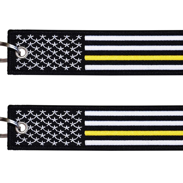 2-PK Thin Gold Line American Flag Keychain with Key Ring and Carabiner - Emergency Dispatcher/Tow Truck Driver/Security Guard