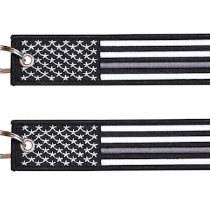2-PK Thin Grey Line American Flag Keychain with Key Ring and Carabiner - Correctional Officer