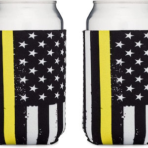 Thin Gold-Yellow Line Collapsible Beer Can and Bottle Beverage Cooler Sleeves - 2 Pack - Standard Size 12 oz - 3mm Thick Insulated Neoprene