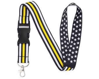 Thin Gold-Yellow Line American Flag Lanyard - Office Badge and ID Holder