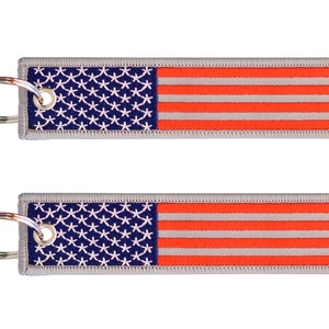 2-PK American Flag Keychain with Key Ring and Carabiner (Red Blue Grey)