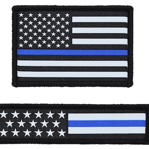 Thin Blue Line American Flag Hat Patch Set, 2x3 & 1x4, Woven, Hook and Loop