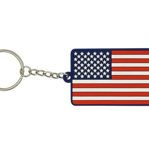 American Flag Keychain with Key Ring - Soft PVC Rubber - (Red White Blue)