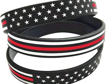 thumbnail image 2 of 1pc United State American USA America Flag Red Blue White Thin Line Silicone Rubber Bracelet Wristband 2 of 14