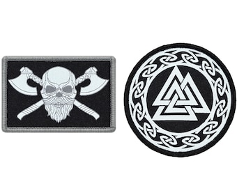 Viking Flags “Bearded Skull & Valknut” Military Tactical Patch Set (2-Pack)