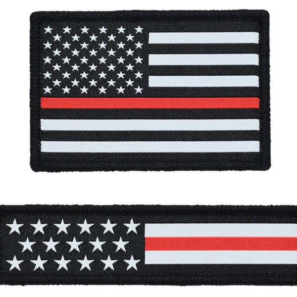 Thin Red Line American Flag Hat Patch Set, 2x3 & 1x4, Woven, Hook and Loop