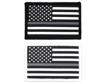 Thin Grey-Gray Line American Flag Patch 2-Pack Set, Woven, Hook and Loop
