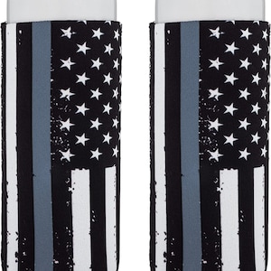 Thin Grey-Gray-Silver Line Collapsible Beer and Seltzer Can Beverage Cooler Sleeves - 2 Pack - Tall Slim Size 12 oz - 3mm Thick Insulated
