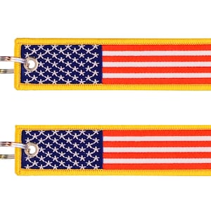 2-PK American Flag Keychain with Key Ring and Carabiner (Red White Blue Gold)