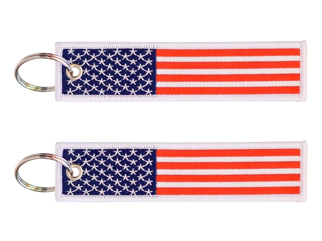 2-PK American Flag Keychain With Key Ring and Carabiner (red White Blue ...