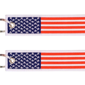 2-PK American Flag Keychain with Key Ring and Carabiner (Red White Blue)