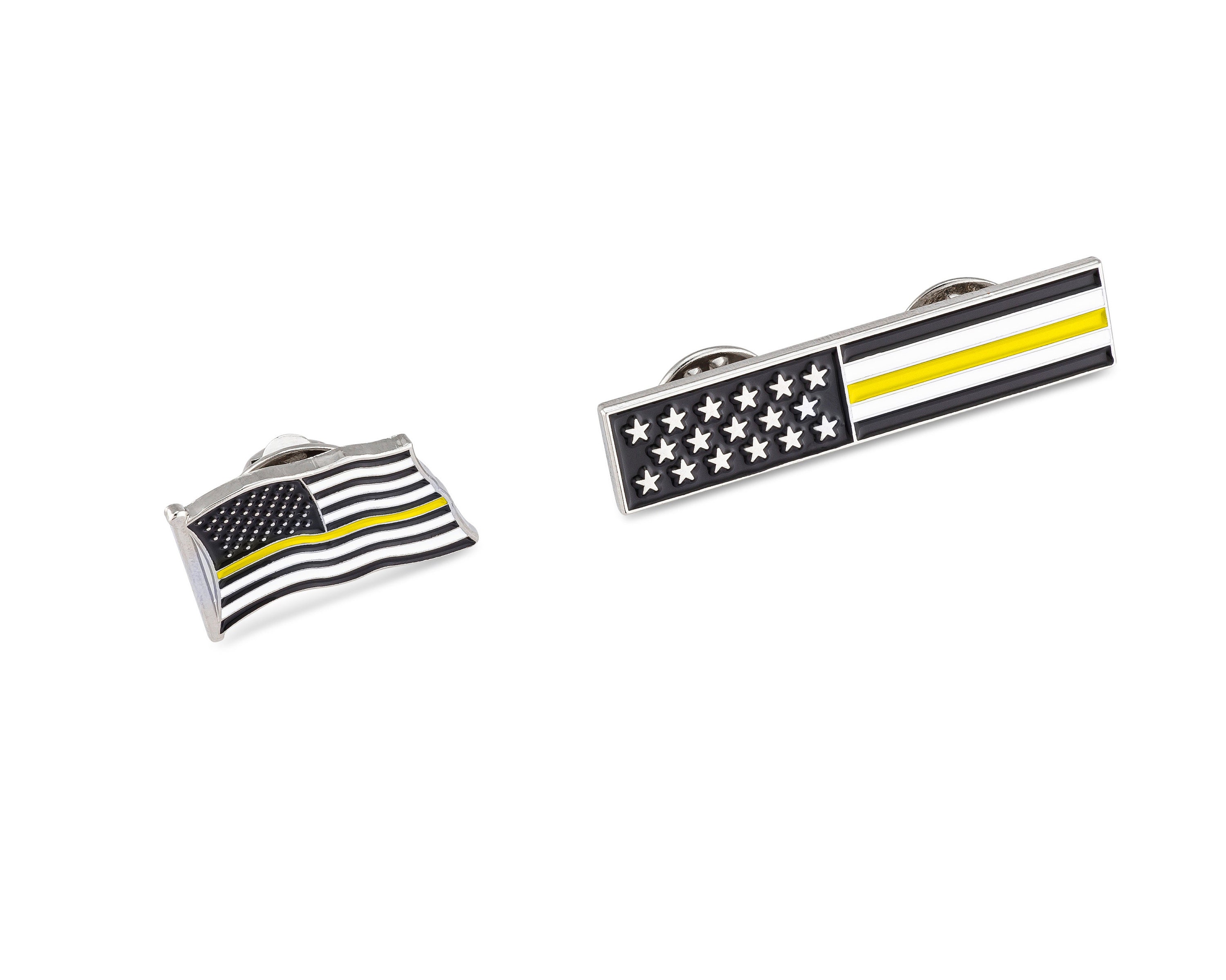 Thin Gold Line American Flag USA Lapel Pin Set Waving Flag Rectangle