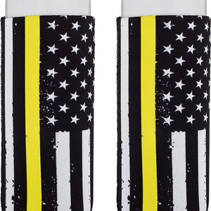 Thin Gold-Yellow Line Collapsible Beer and Seltzer Can Beverage Cooler Sleeves - 2 Pack - Tall Slim Size 12 oz - 3mm Thick Insulated