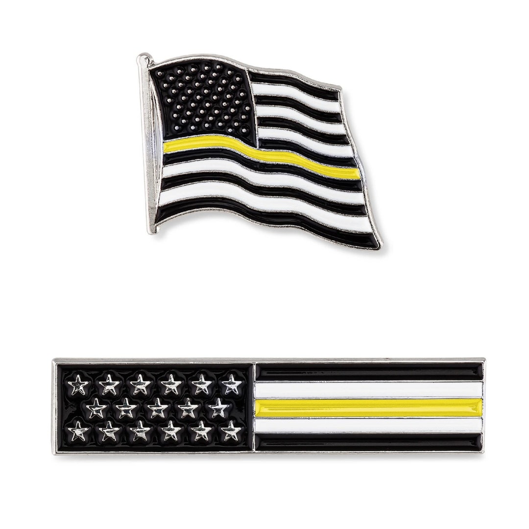 Thin Gold Line American Flag USA Lapel Pin Set Waving Flag Rectangle
