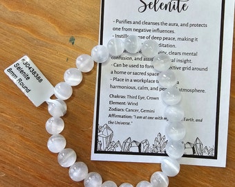 Selenite Crystal 8mm Bracelet (Standard Size) Cleansing Clearing Charging Purify Amplify