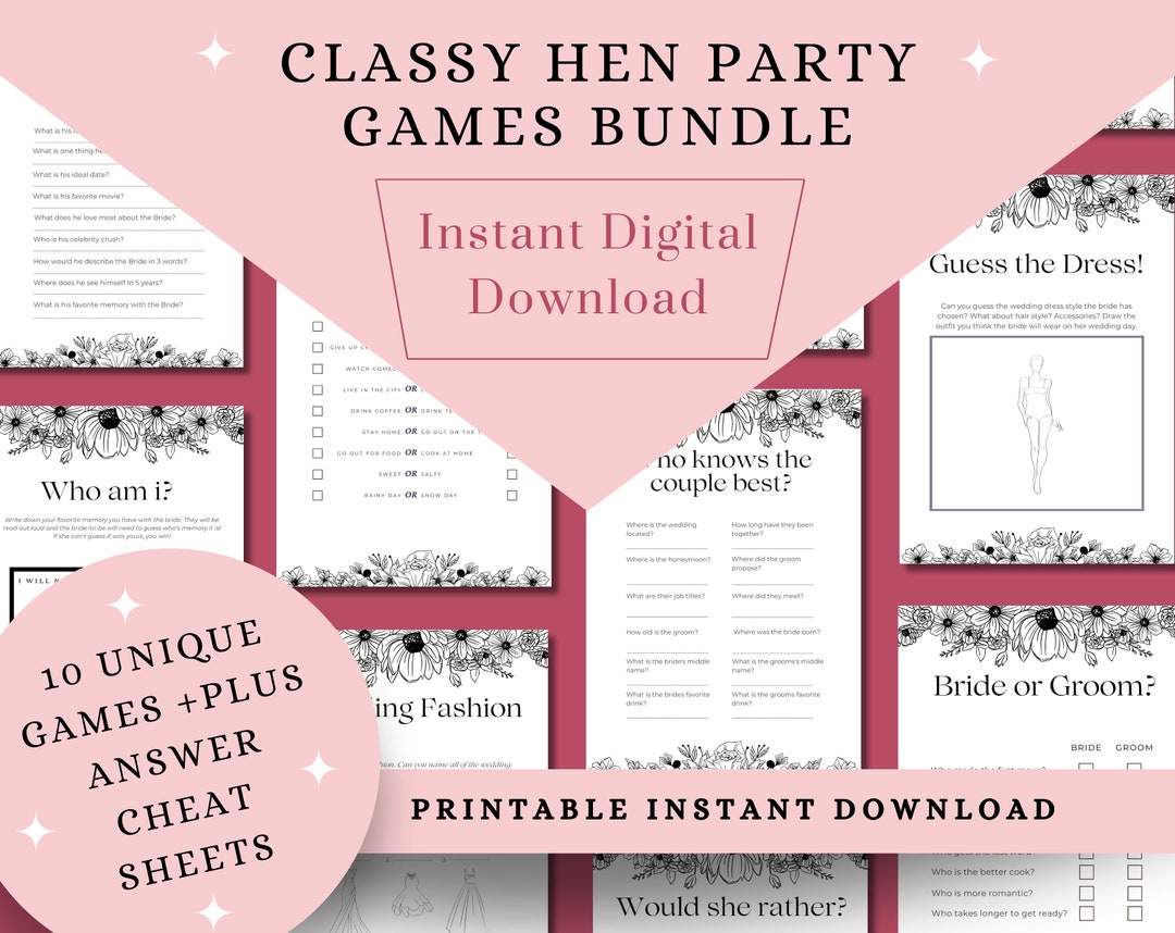 Printable Classy Hen Party Games Bundle Printable Bridle Shower Games Digital Bachelorette Printable Classy Hen Party Games Bundle Printable Bridle Shower Games Digital Bachelorette
