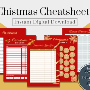 Christmas Cheat sheets printable, Happy planner Christmas, Digital Christmas Planner Festive organiser, Christmas Gift list, Christmas to-do
