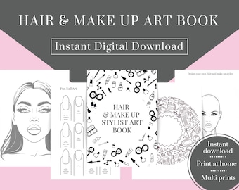 Make up and hair stylist sketch book printable, Instant digital download make up activity book, hair stylist templates for teens and kids