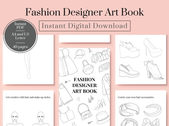 Fashion Designer Sketch book printable, Instant digital download Fashion Activity book, Fashion Figure templates for teens and children