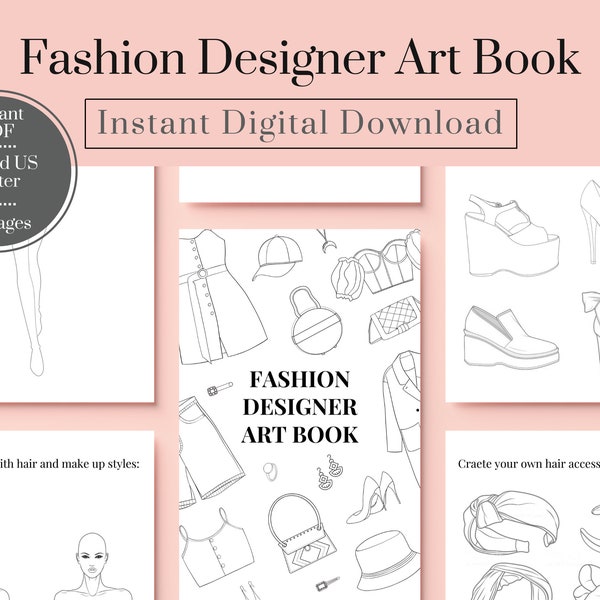 Modedesigner-Skizzenbuch druckbare Datei, sofortiger digitaler Download Mode-Buch der Aktivitäten, Modefigur-Vorlagen für Teenager und Kinder