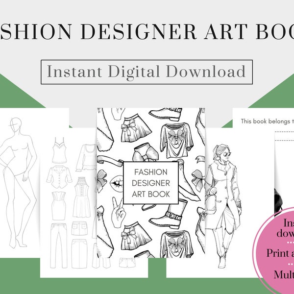 Fashion Designer Sketch book printable, Instant digital download Fashion Activity book, Fashion Figure templates for teens and children fun