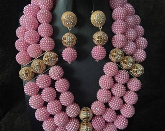 Pink mit Gold Perlen Schmuck Set