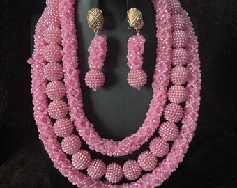 Pink Beaded Jewelry Set