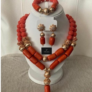 Nigerian Coral Bead Set -Bead Set O- African Nigerian Beads (Bridal, Party, Wedding) Jewelery Set