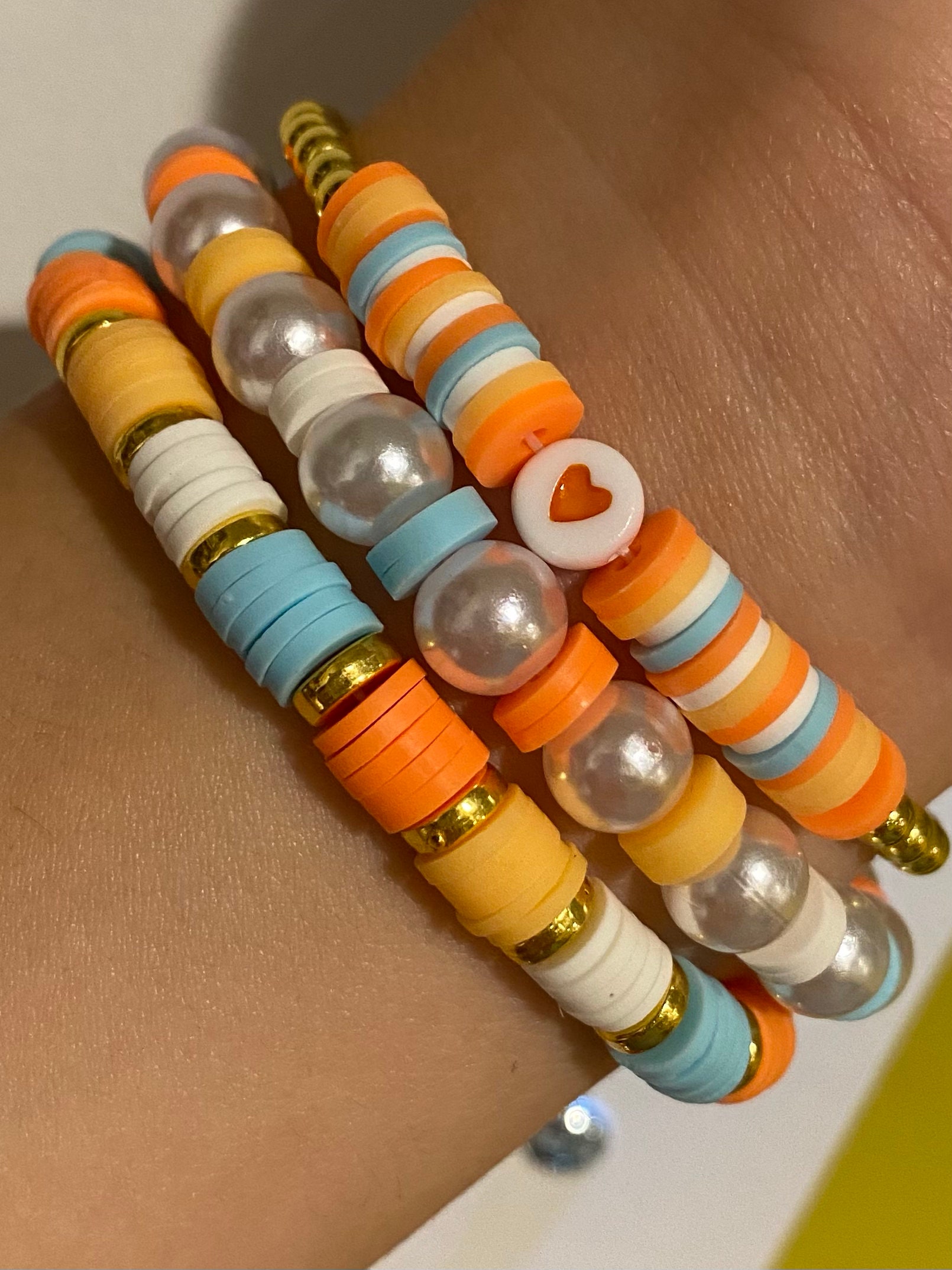 Viva Beads Clay Beads Bracelet Teal, Orange, Yellow Colors Viva Beads  Bracelet