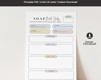 Modèle d'étude biblique SOAP, plan de lecture imprimable (PDF, PNG)