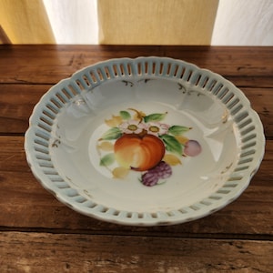 Vintage Porcelain Handpainted Fruit Floral Bowl, Japan