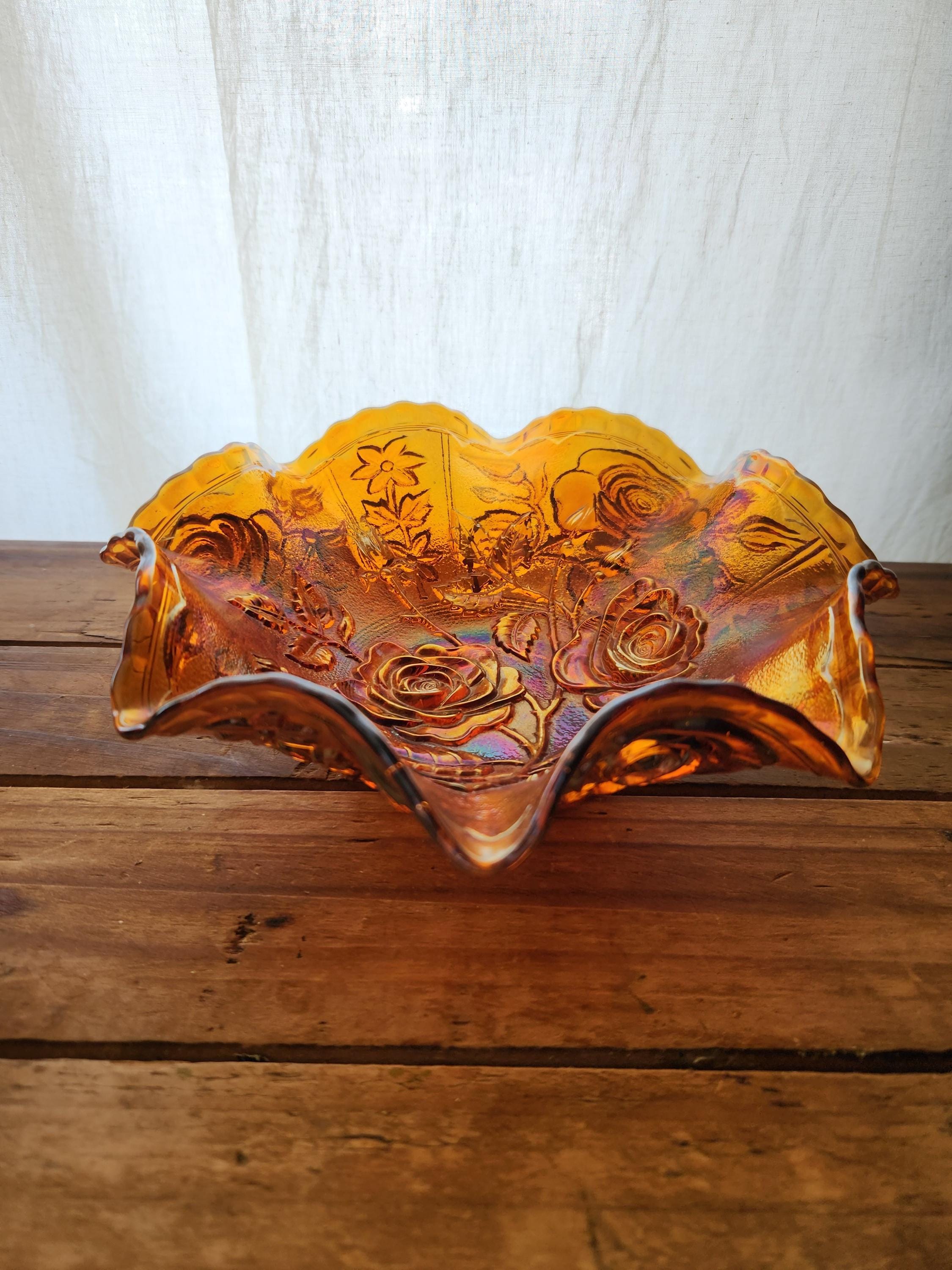 Bonbonnière/sucrier verre moulé irisé poule sur nid Carnival Glass USA