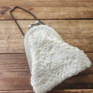Vintage White Sequinced Clutch Evening Bag