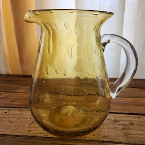 Vintage Artisan Made Blown Glass Controlled Bubble Honeycomb Pitcher