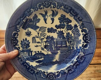  Willow 17.5cmプレート4枚セット Antique Porcelain Set of 4 Transor Ware Blue Willow Plates, Japan