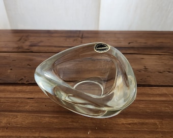 Vintage Geometric Triangular Clear Glass Crystal Trinket Dish, Czechoslovakia