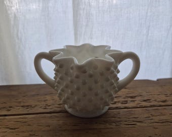 Vintage Fenton witte melkglas geometrische spijkerzool getextureerde stervormige suikerpot
