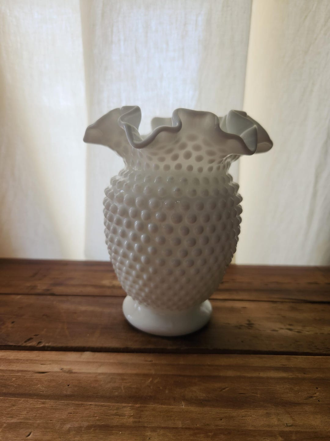 Vintage Fenton White Milk Glass Hobnail Geometric Atextured Ruffled ...